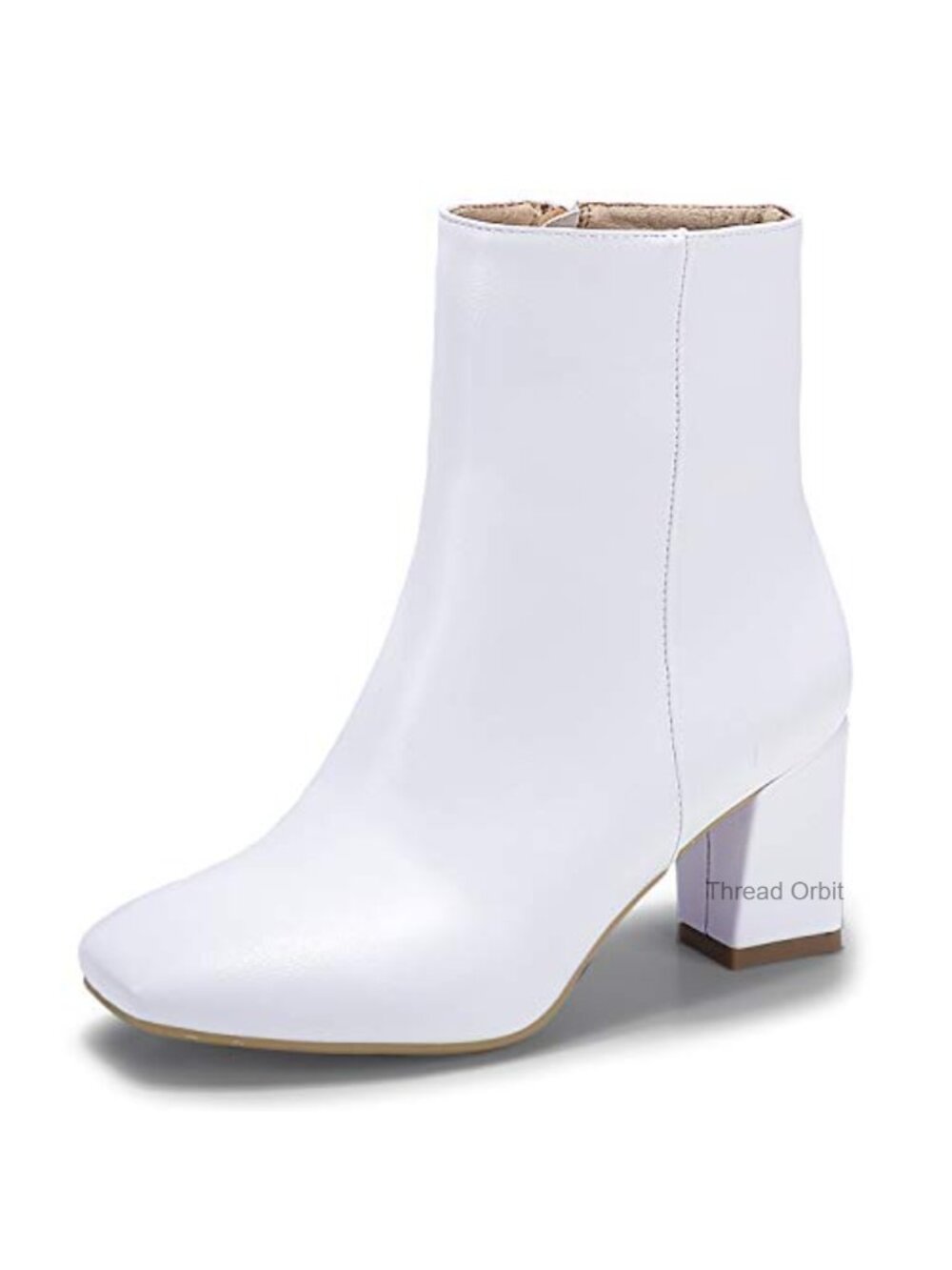IDIFU Square Toe Ankle Boots Low Block Heel Side Zip Booties